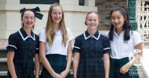 Kathryn and Jadyn, Gr. 9, with their exchange partners, India and Lilly. Photo: Seymour College.