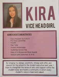 Candidate Poster: Kira - Vice Head Girl
