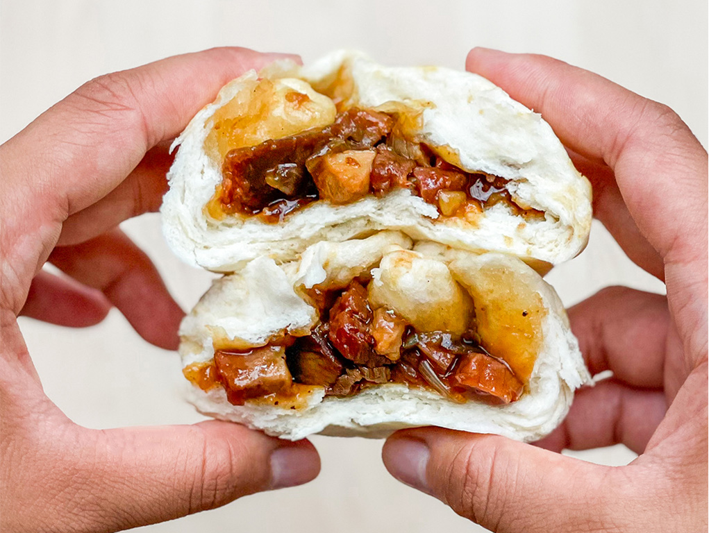 Sophie's homemade char siu bao, a Cantonese barbecue pork bun.